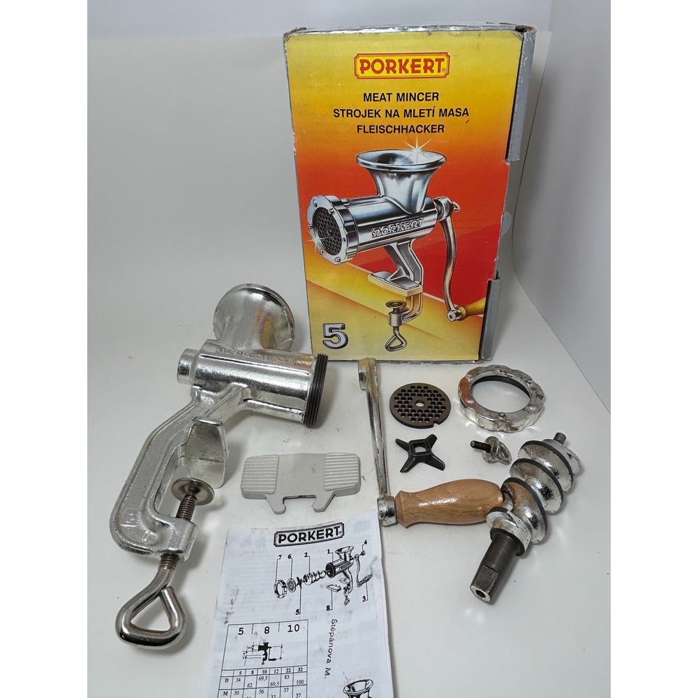 Porkert Size 5 Manual Meat Mincer Hand Crank Grinder Made in Czech Republic Box